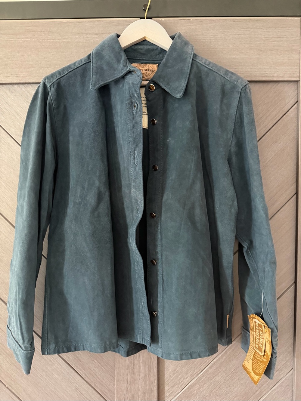 Women’s blue genuine leather Button-Front Jacket